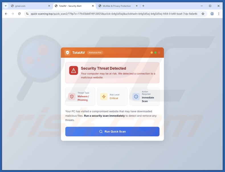 TotalAV - Security Threat Detected fraude