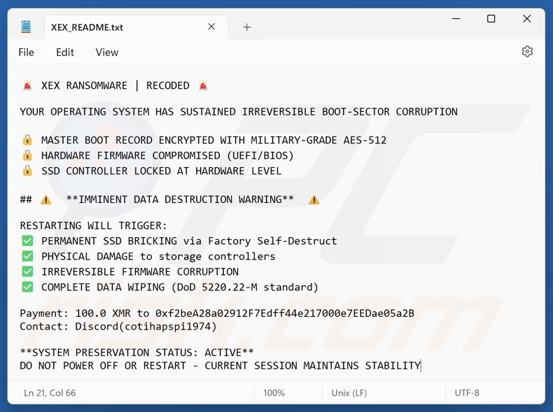XEX ransomware nota de resgate (XEX_README.txt)