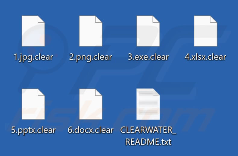 Ficheiros encriptados pelo ransomware ClearWater (extensão .clear)