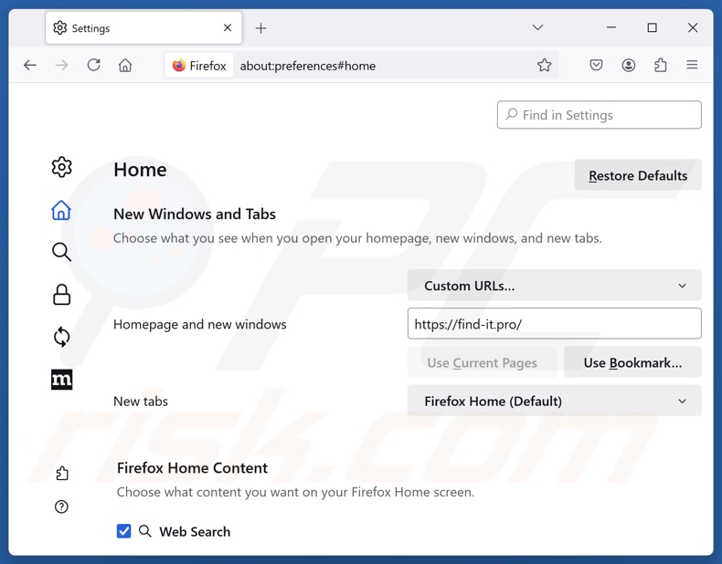 Remover find-it.pro da página inicial do Mozilla Firefox
