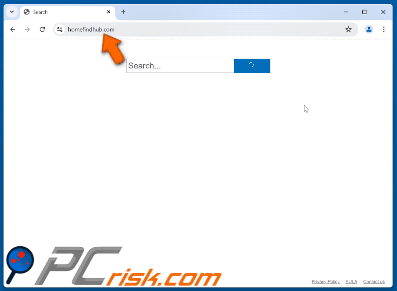 homefindhub.com redireciona através do websearchesportal.com para o Bing (GIF)