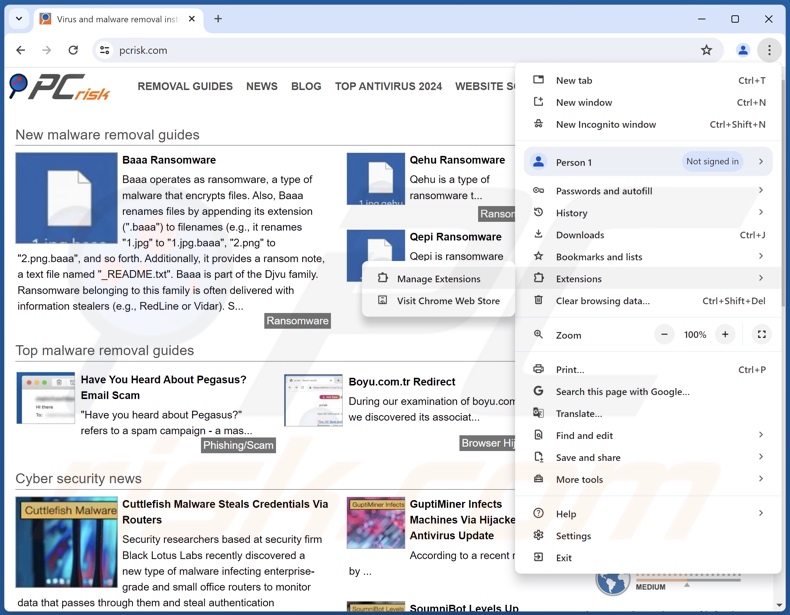 Remover extensões fraudulentas do Google Chrome passo 1