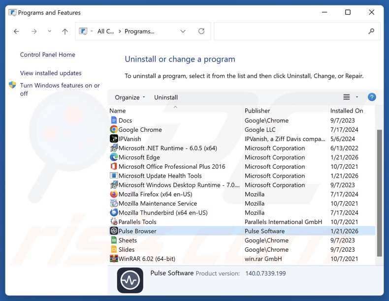 Desinstalar Pulse via Painel de Controlo
