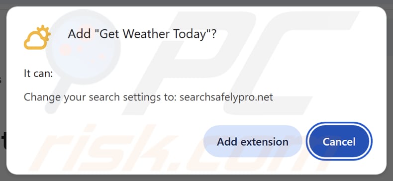 O sequestrador de navegador Get Weather Today solicita permissões