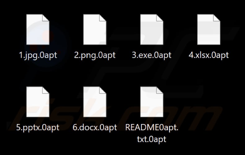 Ficheiros encriptados pelo ransomware 0apt Locker (extensão .0apt)