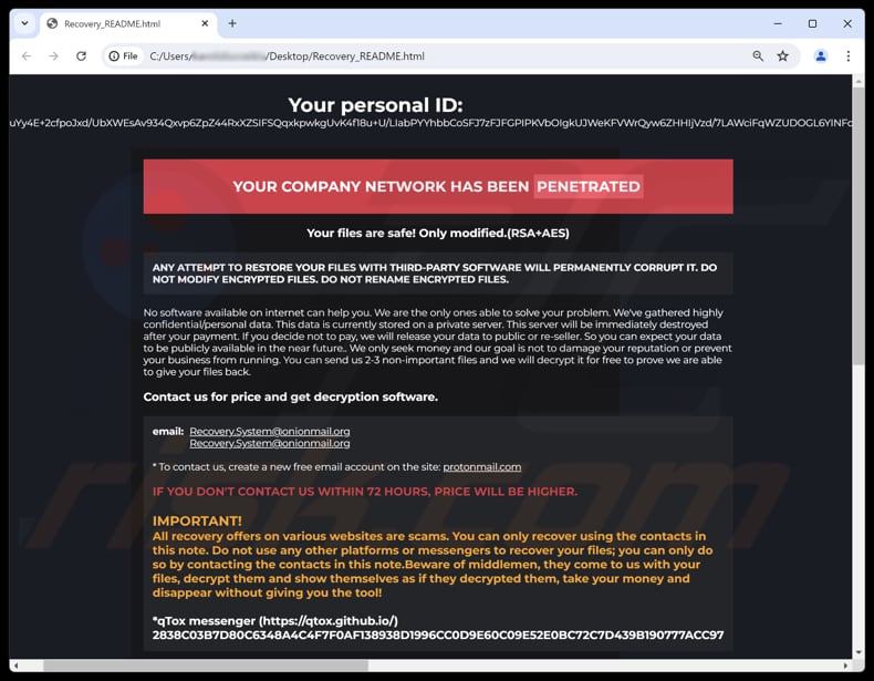 Ficheiro de texto do ransomware Chip