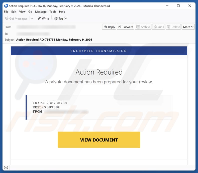 Private Document Has Been Prepared campanha de spam por e-mail