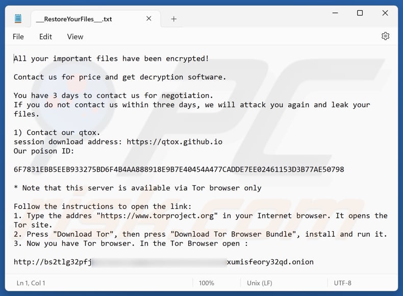 Arquivo de texto do ransomware Reynolds (___RestoreYourFiles___.txt)