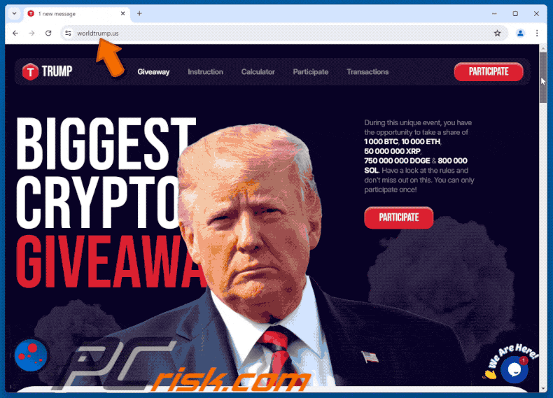 Aparecimento do esquema fraudulento Trump Crypto Giveaway