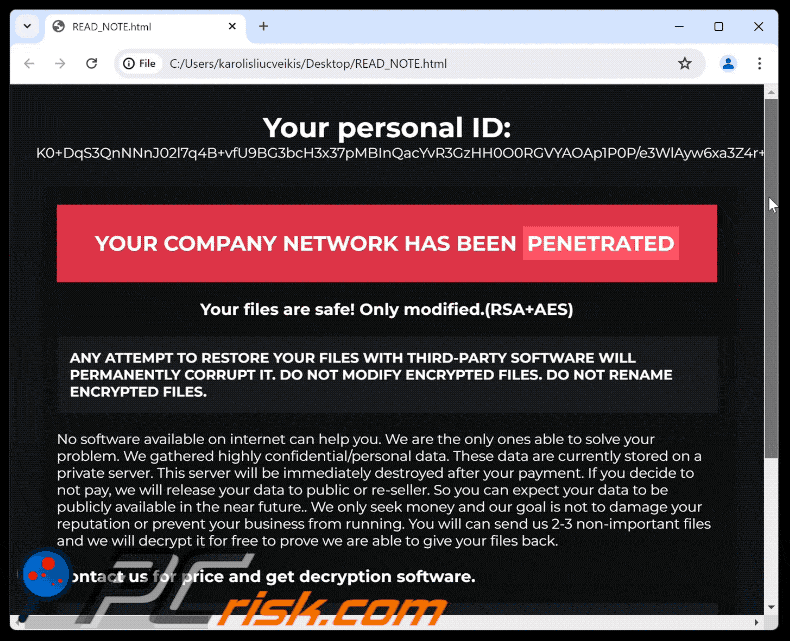 Bear ransomware nota de resgate (READ_NOTE.html)