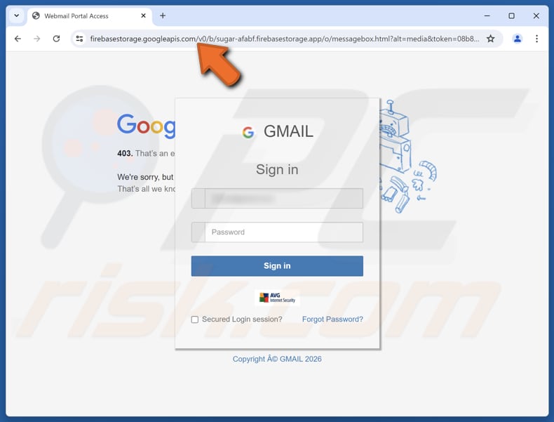 Brief Service Interruption E-mail fraudulento e site falso