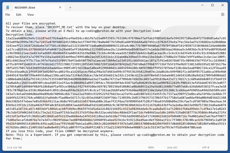 PCLocked ransomware ficheiro de texto (RECOVERY_ID.txt)