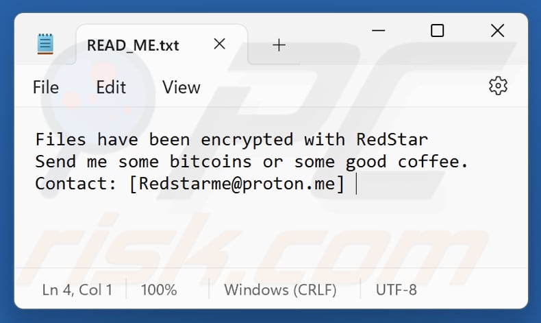 RedStar ransomware ficheiro de texto
