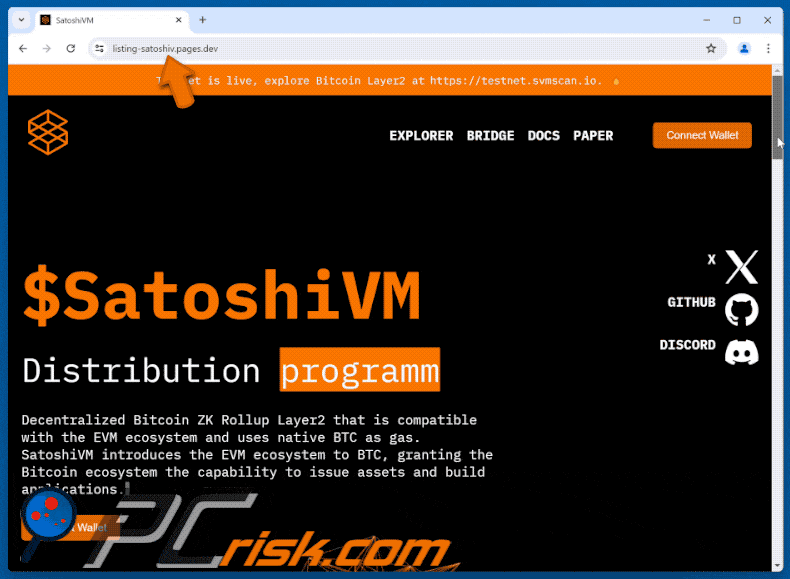 Aparência do esquema fraudulento do programa de distribuição SatoshiVM