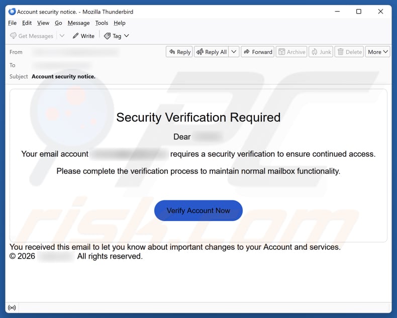 Security Verification Required campanha de spam por e-mail