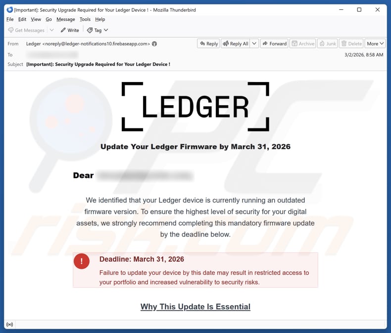 Update Your Ledger Firmware campanha de spam por e-mail