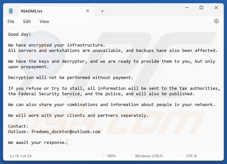 Uragan ransomware ficheiro de texto (README.txt)