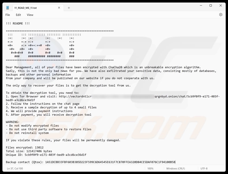 Vect ransomware ficheiro de texto (!!!_READ_ME_!!!.txt)