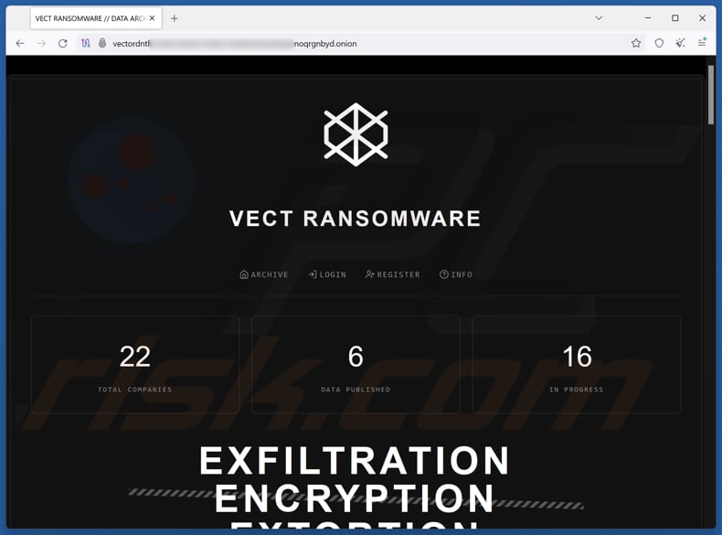 Vect ransomware TOR site