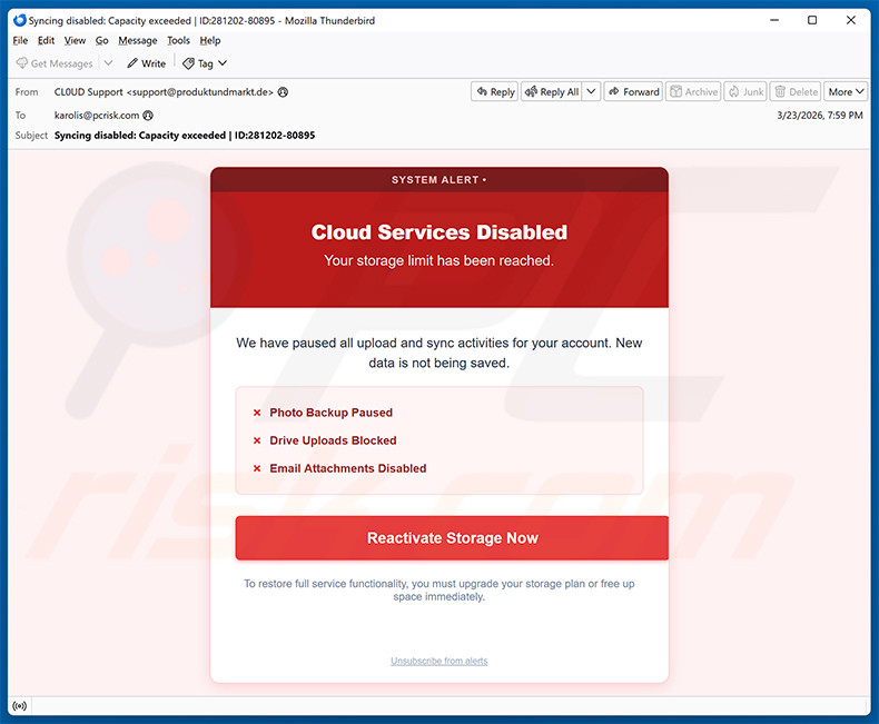 Your Cloud Is Disabled email burla (2026-03-24)