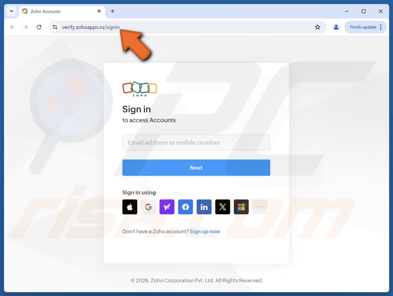 Zoho - File Shared With You E-mail fraudulento e site falso