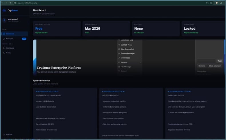 CrySome RAT painel de administração (fonte cyfirma.com)
