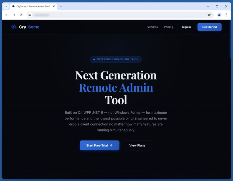 Site promocional do CrySome RAT