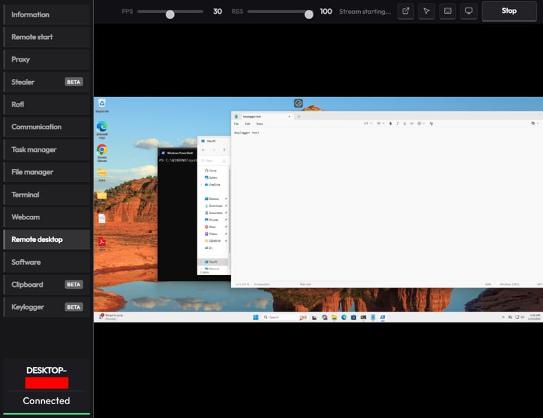 CrystalX RAT painel de administração (fonte: securelist.com)