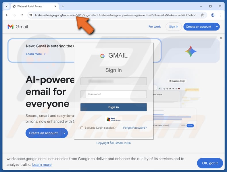 Document Status Update golpe de e-mail site falso