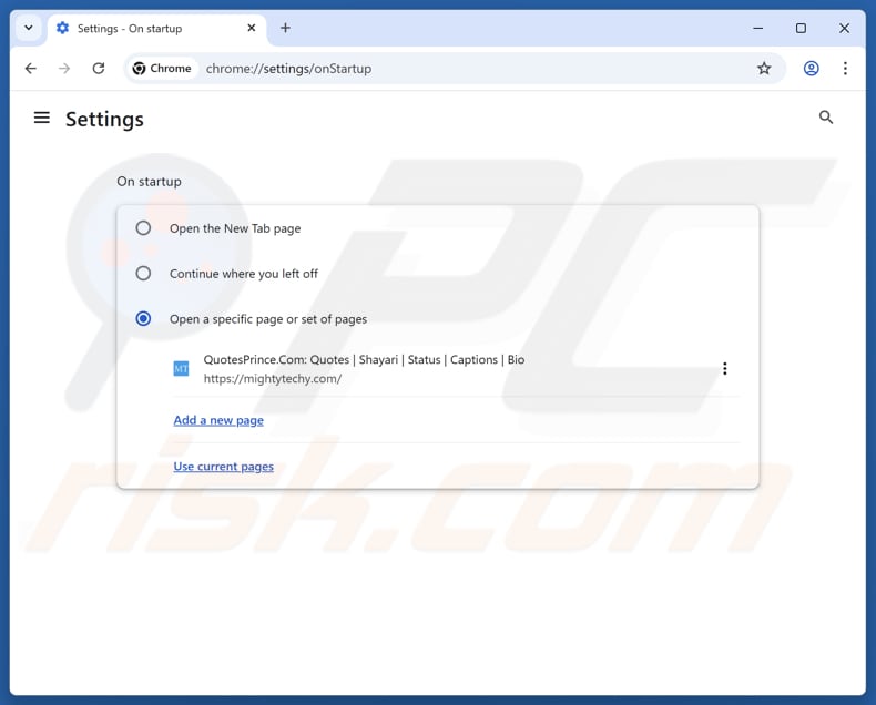 Remover mightytechy.com da página inicial do Google Chrome