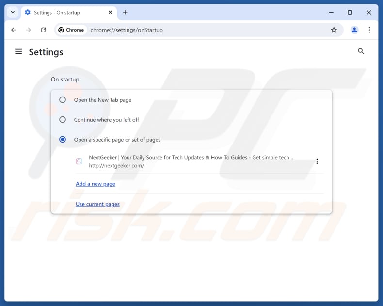 Remover nextgeeker.com da página inicial do Google Chrome