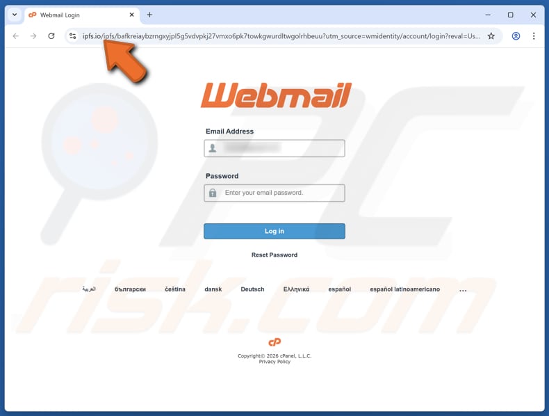 Site falso do Webmail - Two-Factor Authentication (2FA) golpe de e-mail