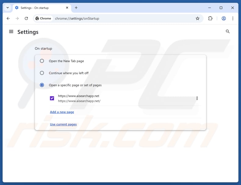 Remover aisearchapp.net da página inicial do Google Chrome