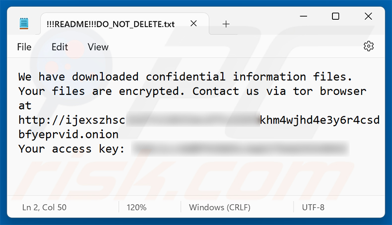 Nota de resgate do ransomware Aur0ra (!!!README!!!DO_NOT_DELETE.txt)