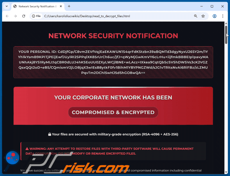 Nota de resgate do ransomware BARADAI (read_to_decrypt_files.html)