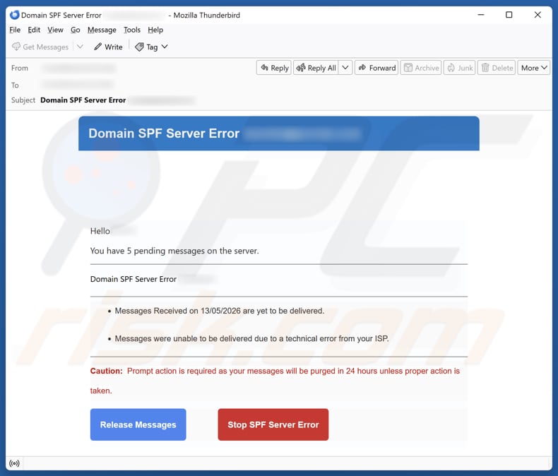 Campanha de spam por e-mail Domain SPF Server Error