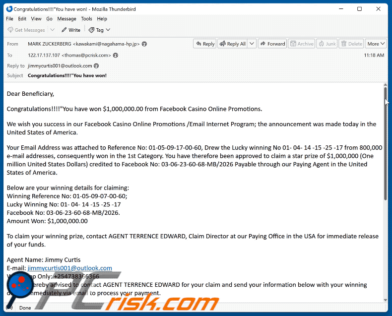 E-mail fraudulento Facebook Casino Online Promotions (GIF)