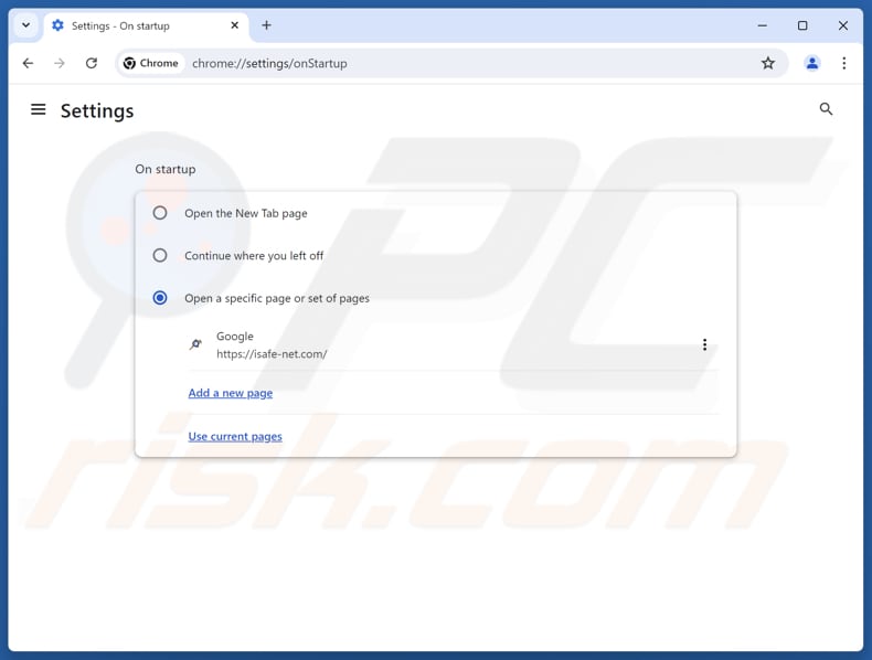 Remover o isafe-net.com da página inicial do Google Chrome