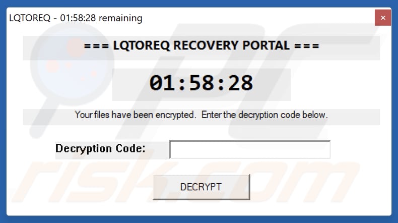 Mensagem pop-up do ransomware LQTOREQ