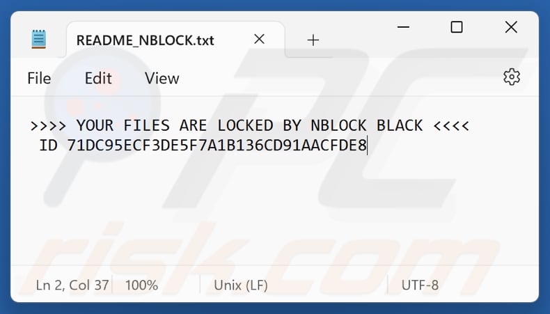 Ficheiro de texto do ransomware NBLock Black (README_NBLOCK.txt)