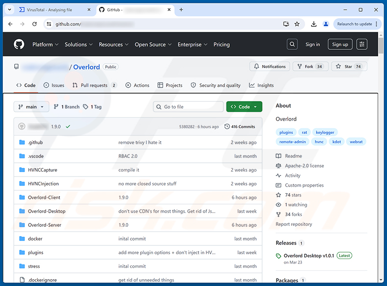 Overlord RAT no GitHub