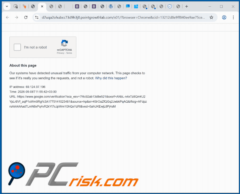 aparência do website pointgrowthlab[.]com (GIF)