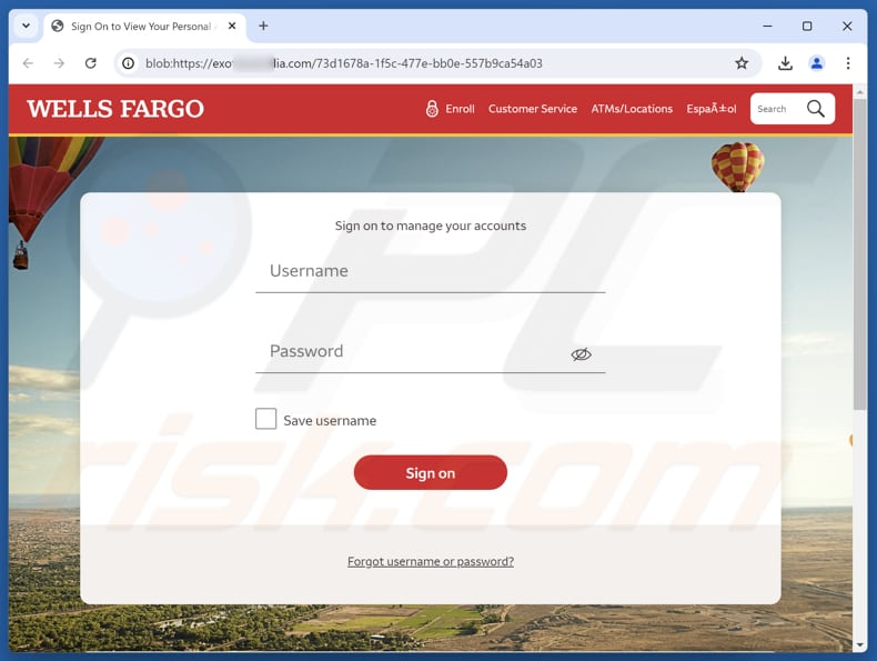 Wells Fargo - Unauthorized Charges golpe de e-mail site falso