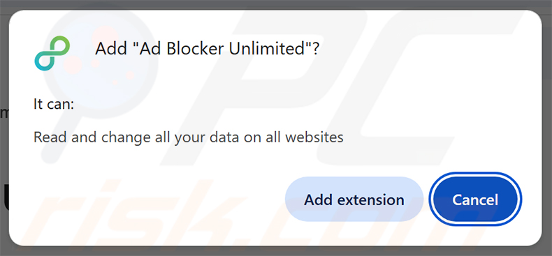 Pedido de permissões do adware Ad Blocker Unlimited