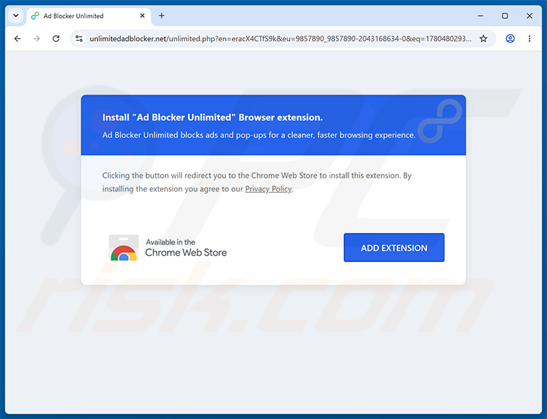 Site que promove a extensão Ad Blocker Unlimited (exemplo 2)