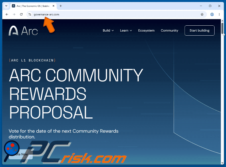 Aparência do Arc Community Rewards Scam (GIF)