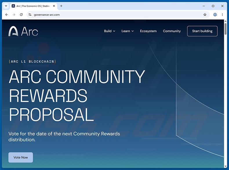Site do golpe Arc Community Rewards (governance-arc[.]com)