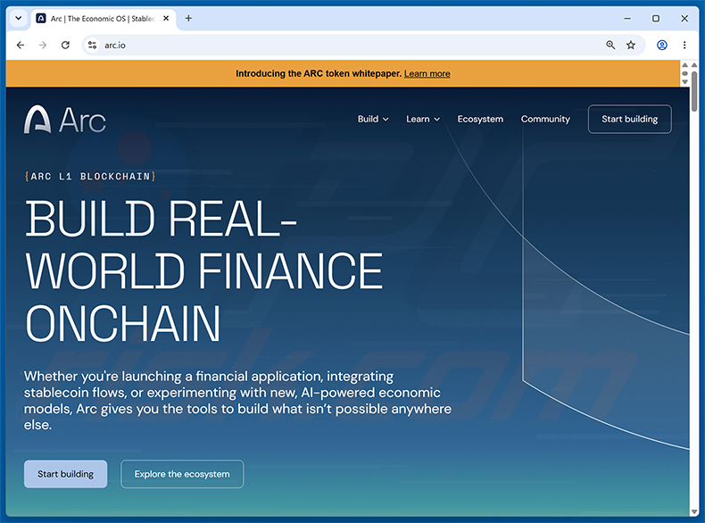 Site real do Arc Community Rewards Scam (arc.io)