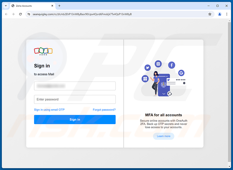 Página de phishing Benefits Review Notice