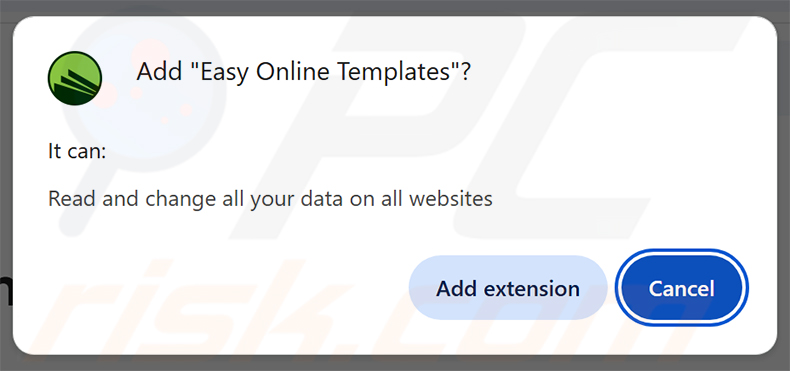 Permissões do adware Easy Online Templates